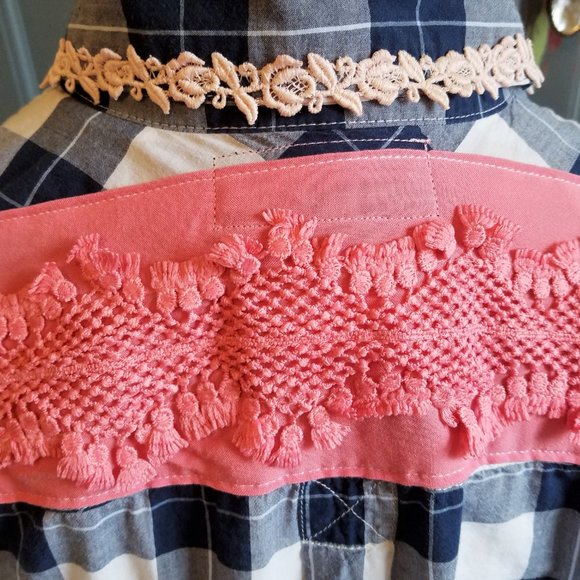 Upcycled & Embellished Blue Plaid Shirt/Tunic - Picture 6 of 6